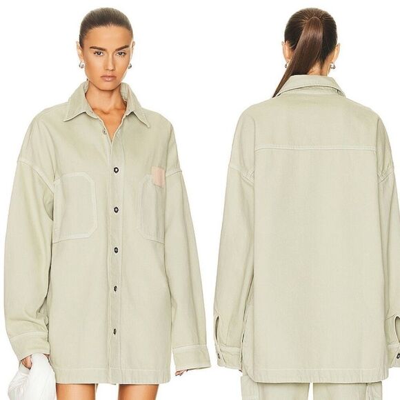 Helsa Utility Denim Oversized Button Up Shacket Overshirt Sage Green Size M/L - Picture 1 of 9